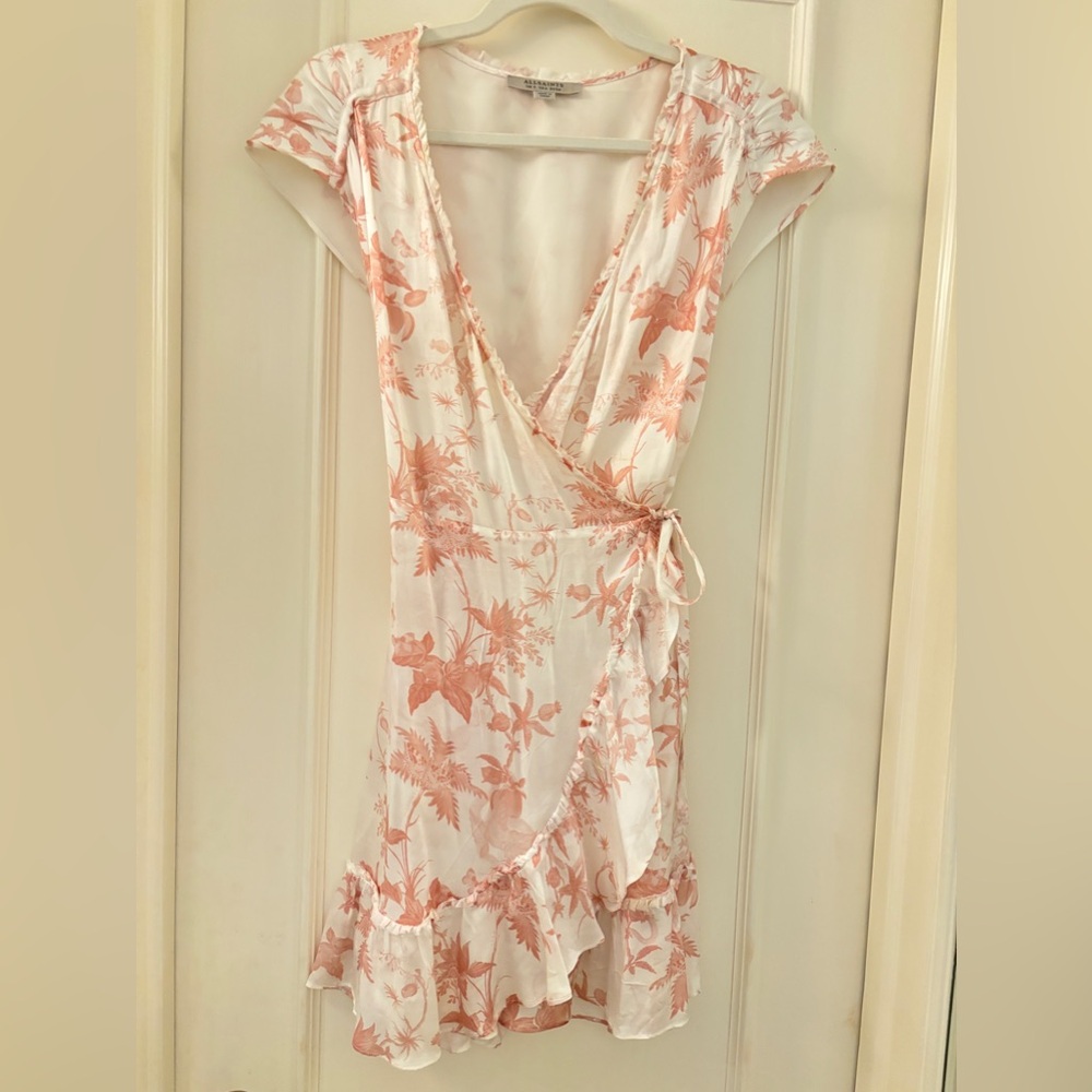 Allsaints Pink Floral Zini Evolution V-Neck Dress Size 2